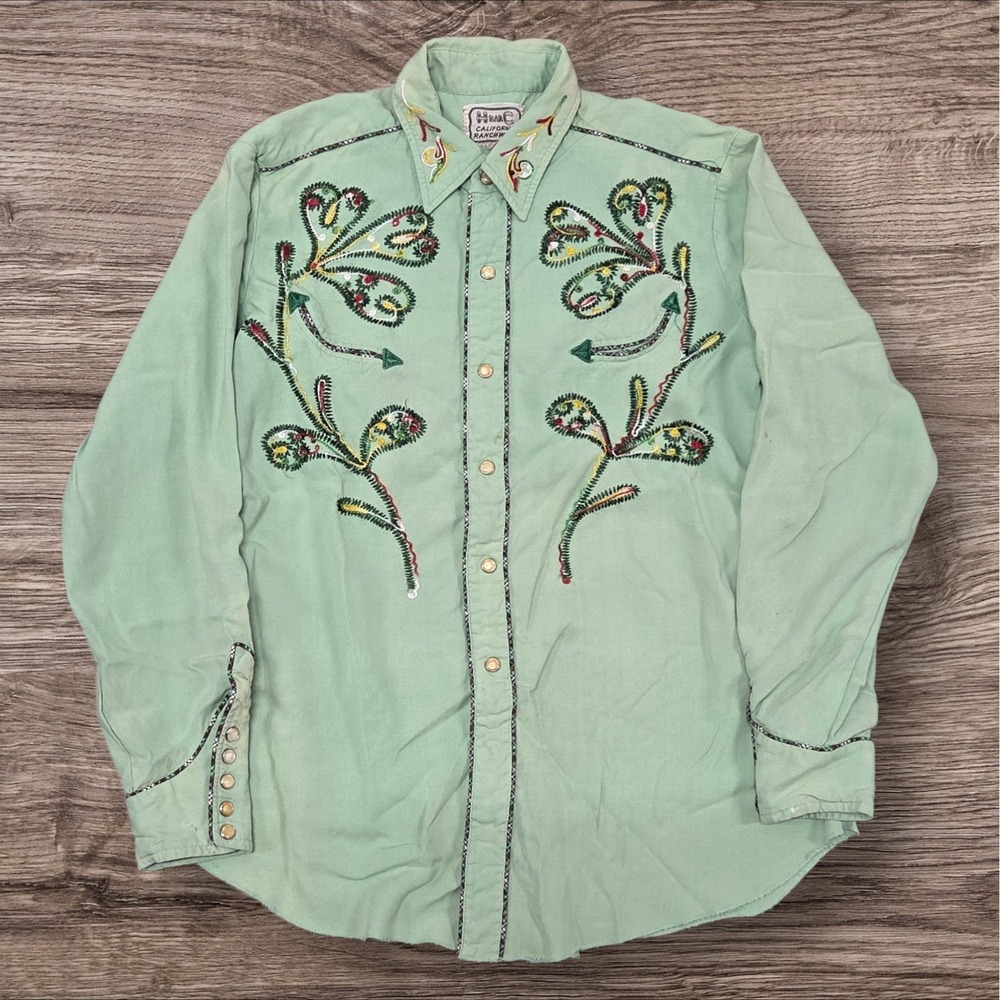 Vintage 1950s H Bar C California Mint Green Ranchwear Embroidered Western